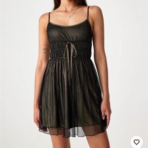 Mesh U Neckline Tie Front Mini Dress